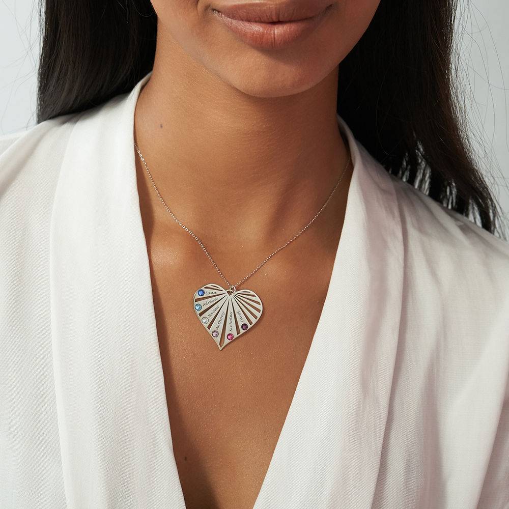 Collar de la Familia con Piedras de Nacimiento en Oro Blanco 10K-2 foto de producto