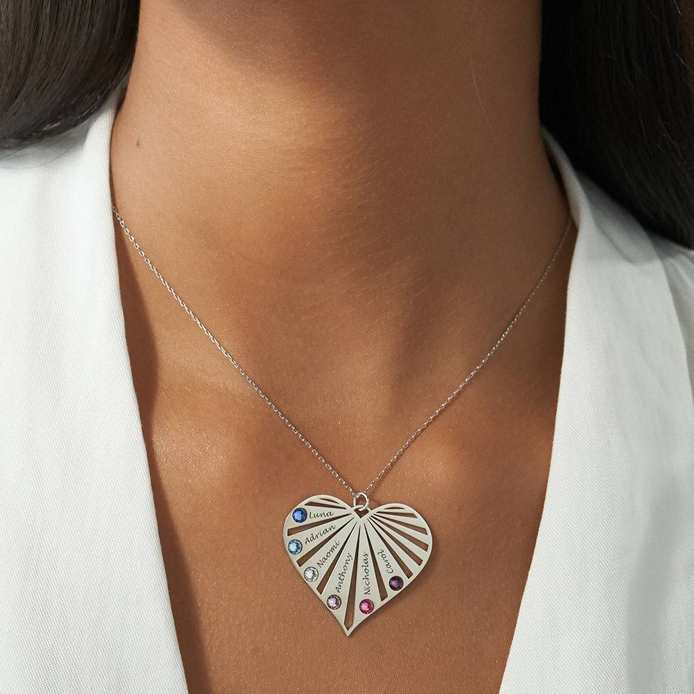 Collar de la Familia con Piedras de Nacimiento en Oro Blanco 10K-3 foto de producto
