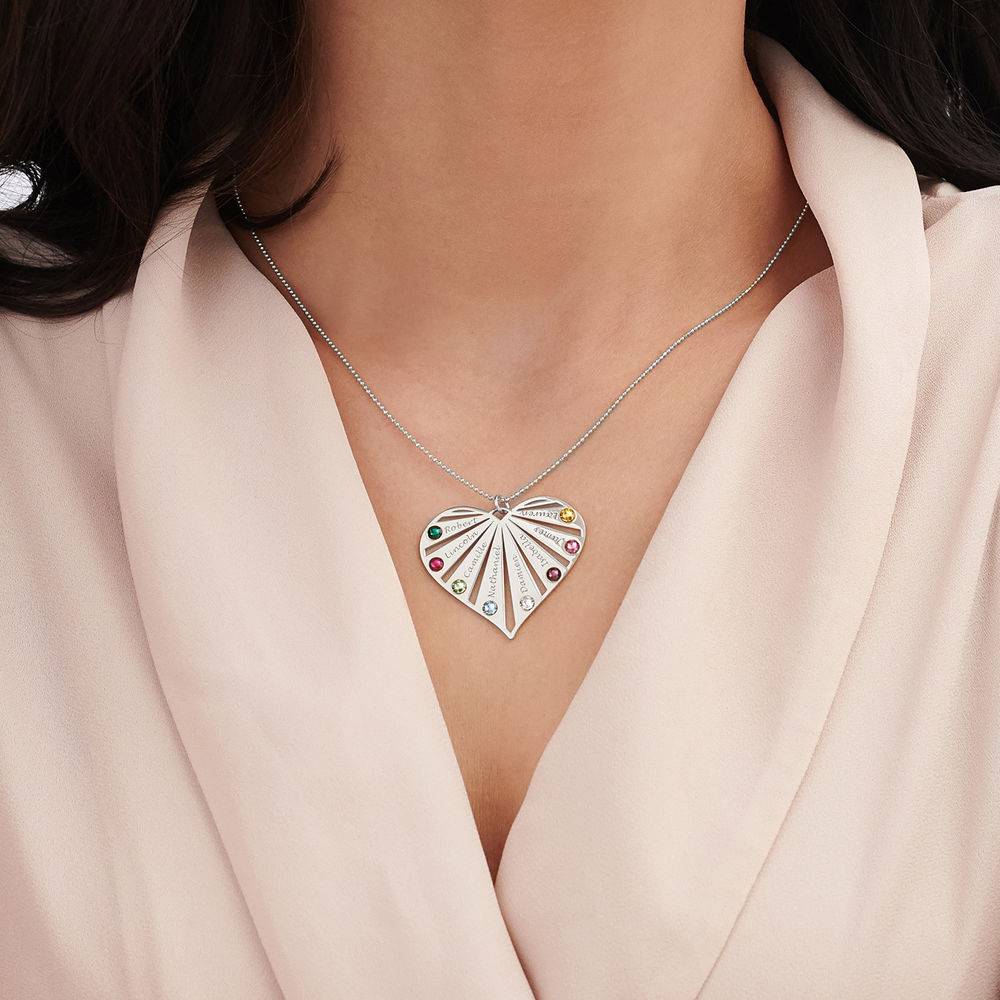 Collar de la Familia con Piedras de Nacimiento en Oro Blanco 10K-4 foto de producto