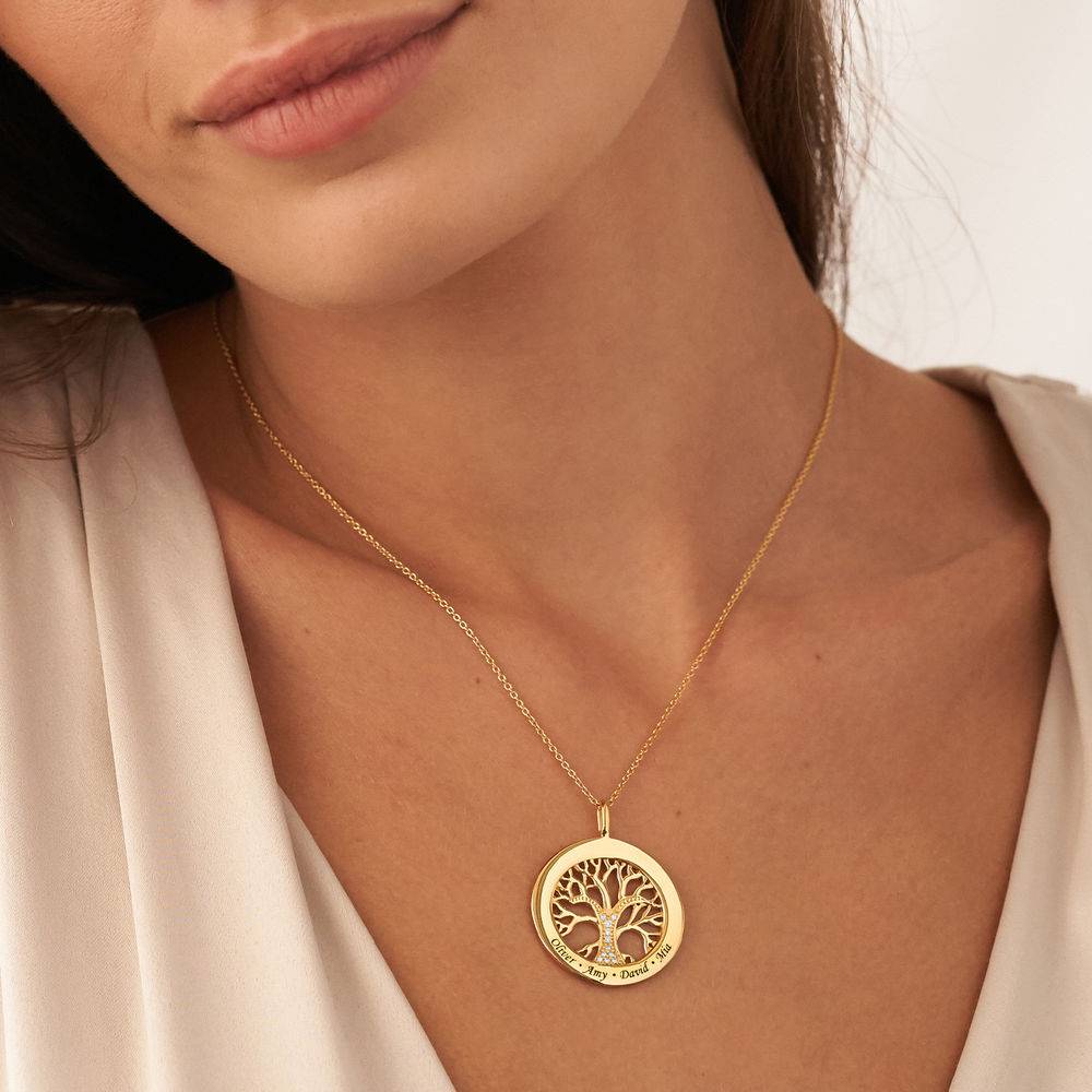 Collar Árbol Genealógico en Círculo con Zirconia Cúbica Oro con Diamante en Vermeil de Oro-1 foto de producto