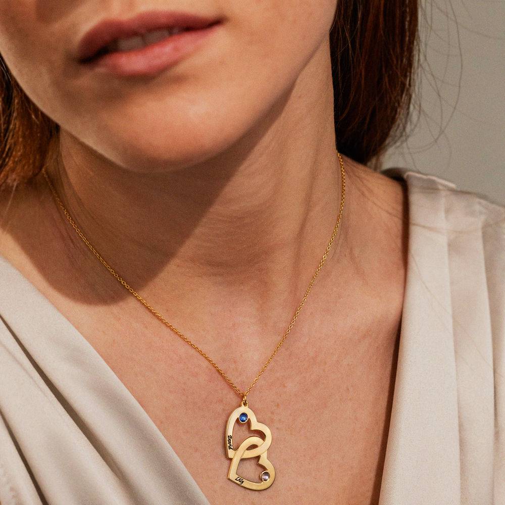 Collar Corazón en Corazón con Piedras de Nacimiento en Baño de Oro-2 foto de producto