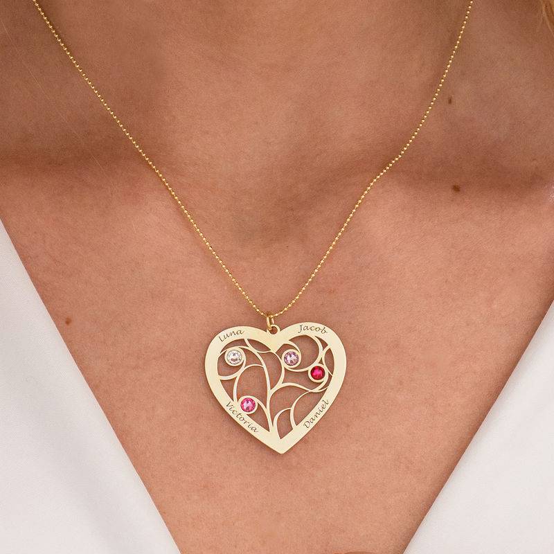 Collar Árbol de la Vida en Forma de Corazón con Piedras de Nacimiento en Oro Sólido 14K-3 foto de producto