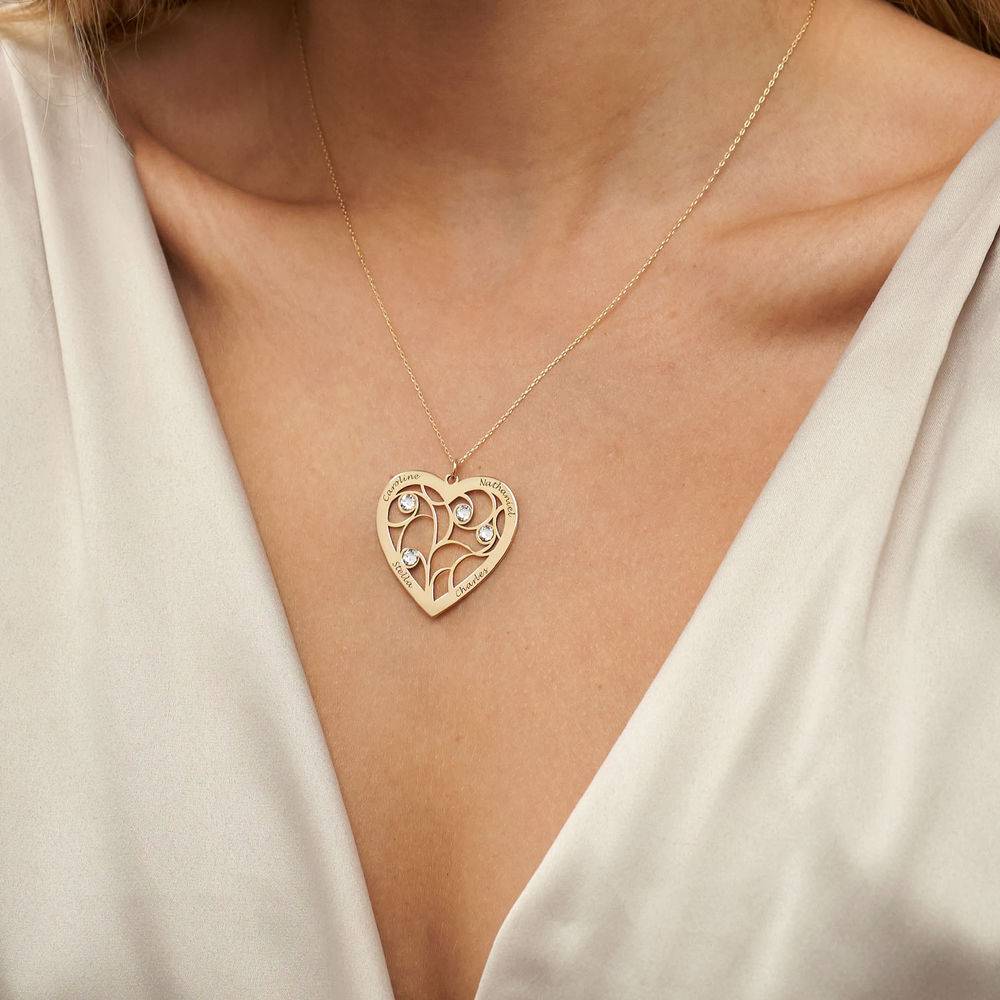 Collar Árbol de la Vida en Forma de Corazón con Piedras de Nacimiento en Oro Sólido 10K-4 foto de producto