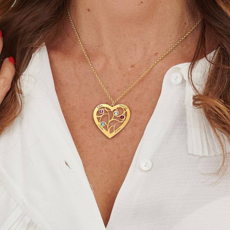 Collar Árbol de la Vida en Forma de Corazón con Piedras de Nacimiento en Baño de Oro-3 foto de producto