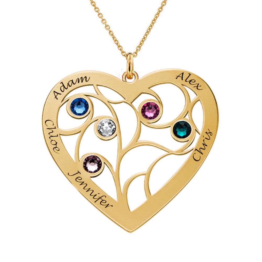 Collar Árbol de la Vida en Forma de Corazón con Piedras de Nacimiento en Baño de Oro-1 foto de producto