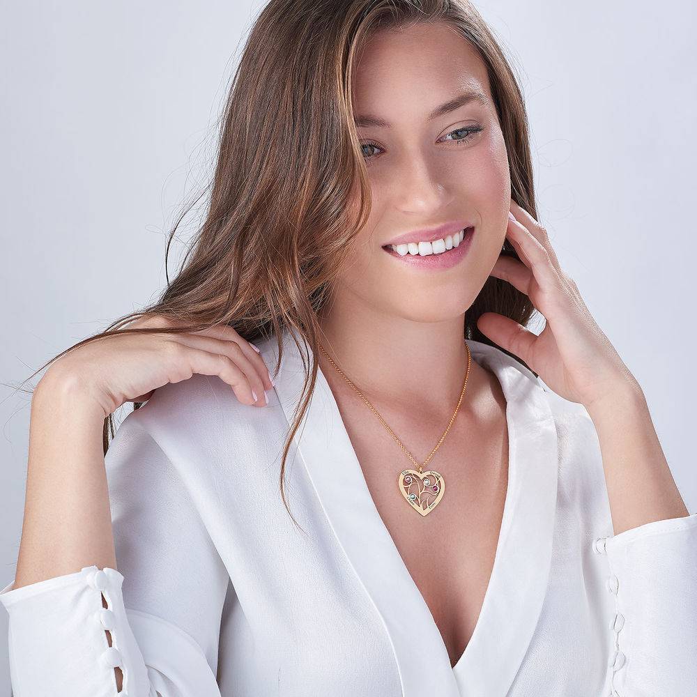 Collar Árbol de la Vida en Forma de Corazón con Piedras de Nacimiento en Vermeil de Oro-4 foto de producto