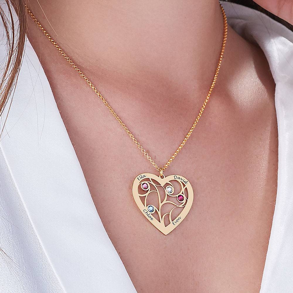 Collar Árbol de la Vida en Forma de Corazón con Piedras de Nacimiento en Vermeil de Oro-6 foto de producto