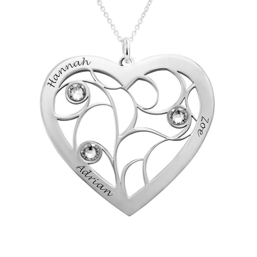 Collar Árbol de la Vida en Forma de Corazón con Piedras de Nacimiento en Oro Blanco 10K-1 foto de producto