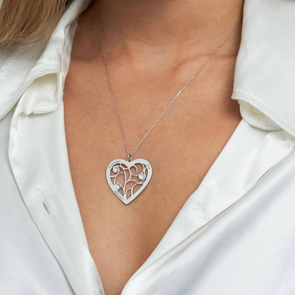 Collar Árbol de la Vida en Forma de Corazón con Piedras de Nacimiento en Oro Blanco 10K-5 foto de producto