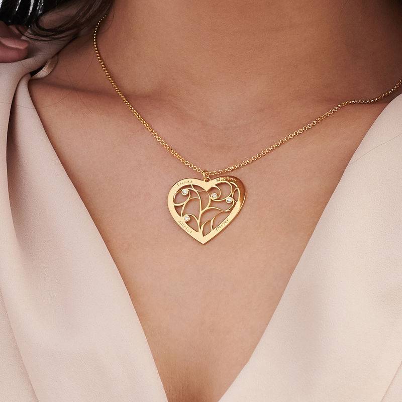 Collar Árbol de la Vida en Forma de Corazón con Diamantes en Baño de Oro-4 foto de producto