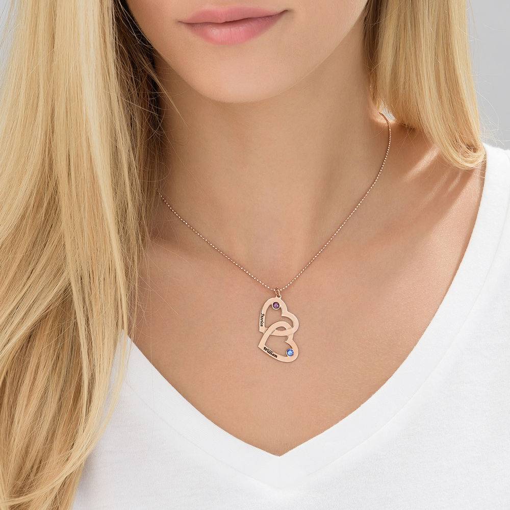 Collar Corazón en Corazón con Piedras de Nacimiento en Chapa de Oro Rosa-1 foto de producto