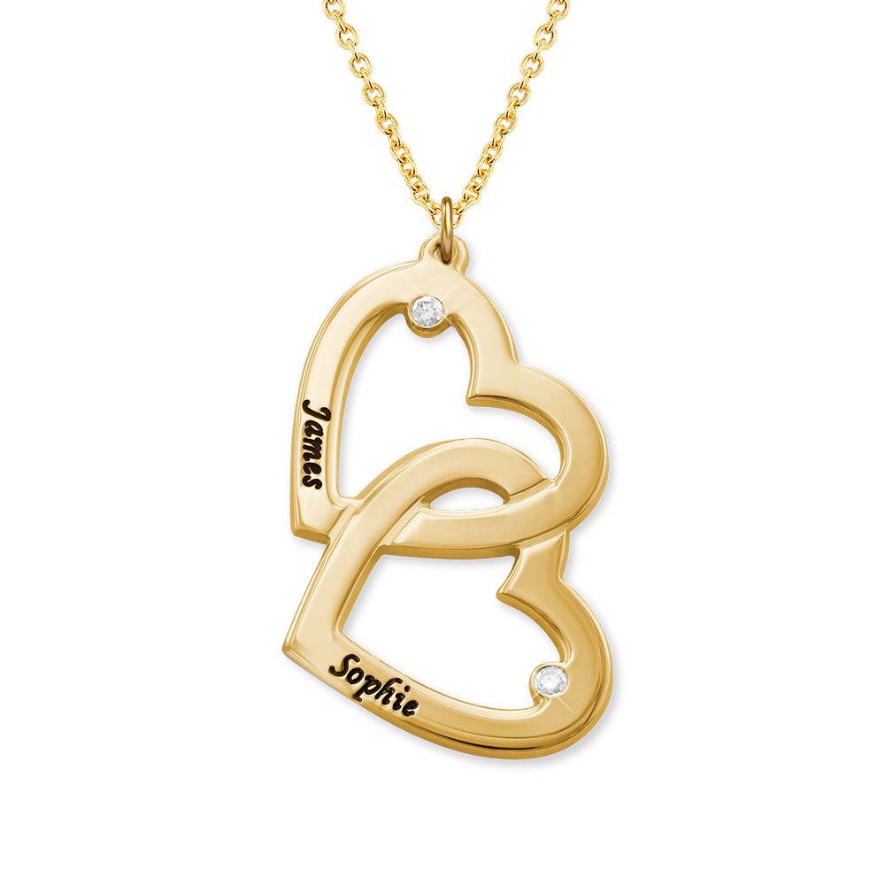 Collar Corazón en Corazón con Diamantes en Baño de Oro-1 Collar Corazón en Corazón con Diamantes en Baño de Oro-1 foto de producto