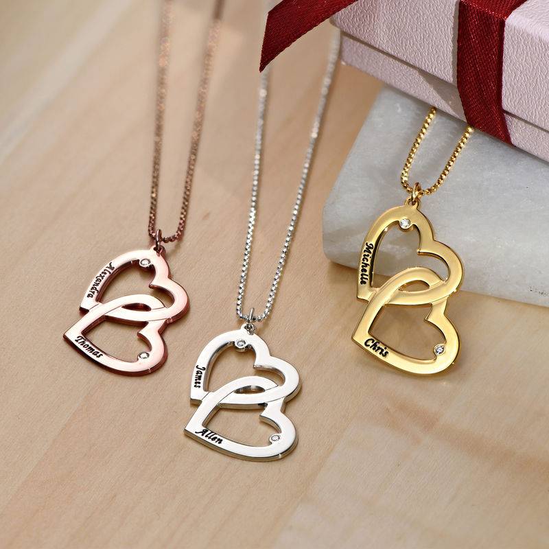 Collar Corazón en Corazón con Diamantes en Baño de Oro-2 Collar Corazón en Corazón con Diamantes en Baño de Oro-2 foto de producto