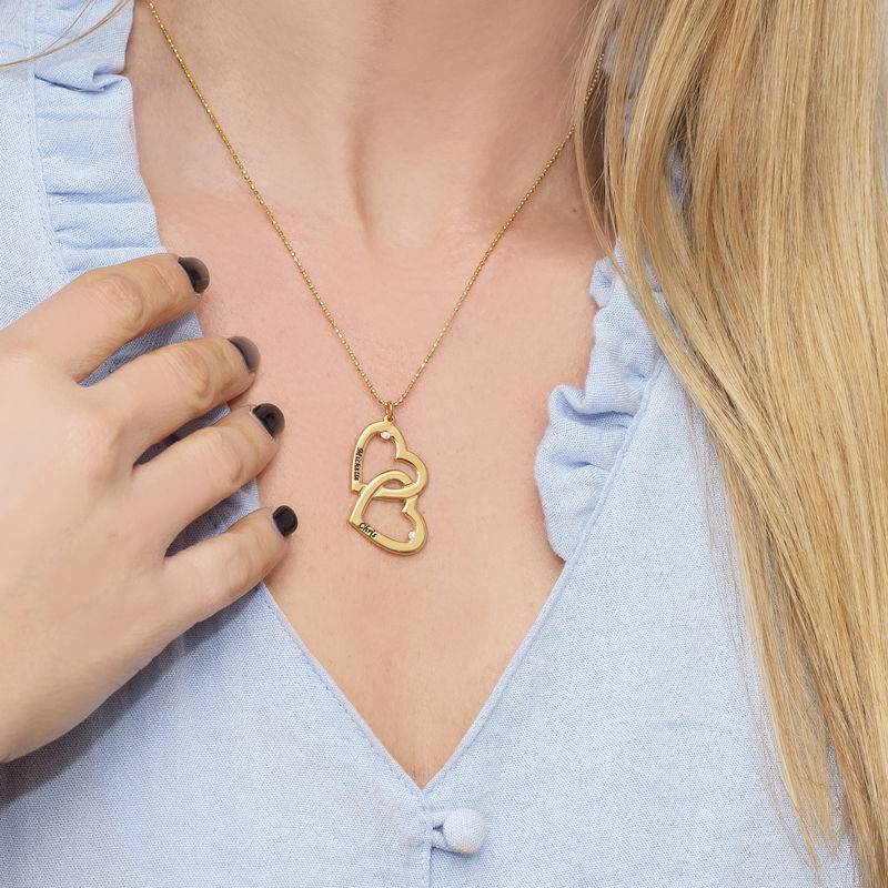 Collar Corazón en Corazón con Diamantes en Baño de Oro-3 Collar Corazón en Corazón con Diamantes en Baño de Oro-3 foto de producto