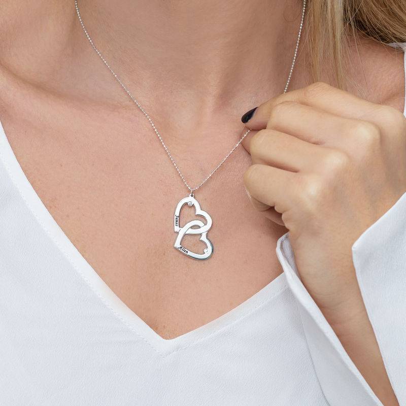 Collar Corazón en Corazón con Diamantes en Plata-3 Collar Corazón en Corazón con Diamantes en Plata-3 foto de producto