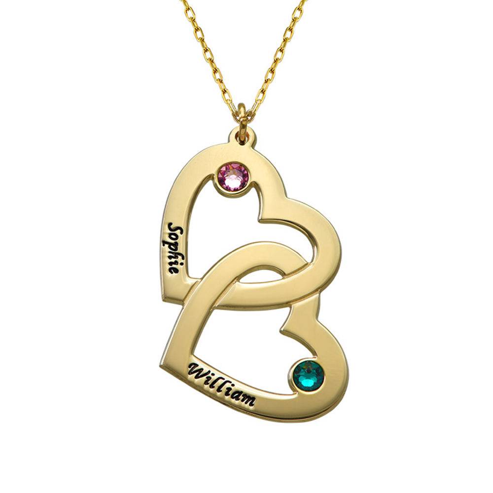Collar Corazón en Corazón con Piedras de Nacimiento en Oro Sólido 10K-4 Collar Corazón en Corazón con Piedras de Nacimiento en Oro Sólido 10K-4 foto de producto