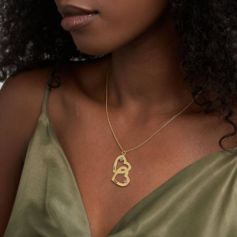 Collar Corazón en Corazón con Piedras de Nacimiento en  Vermeil de Oro-4 foto de producto