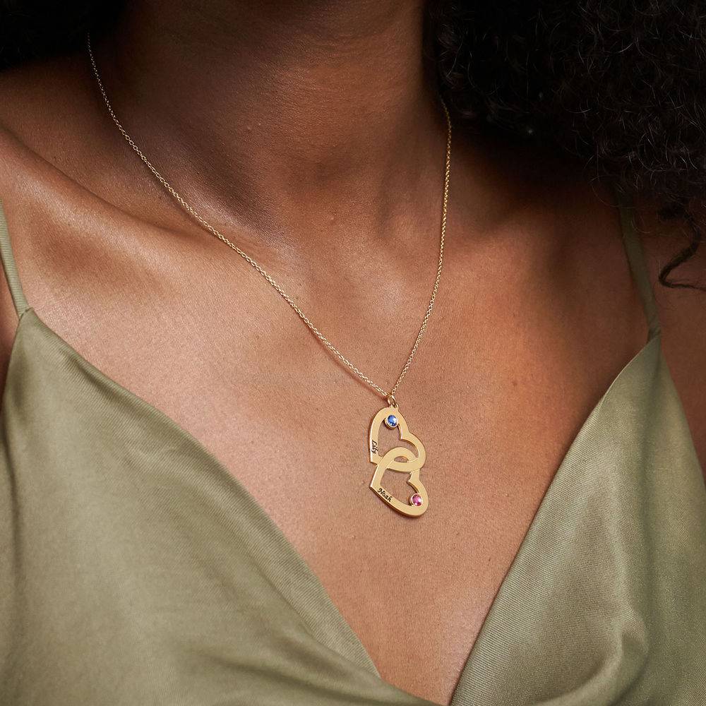 Collar Corazón en Corazón con Piedras de Nacimiento en  Vermeil de Oro-3 foto de producto