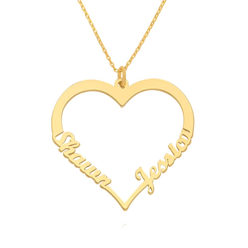 Collar de Contorno de Corazón con Dos Nombres en Oro Sólido 14K-1 foto de producto