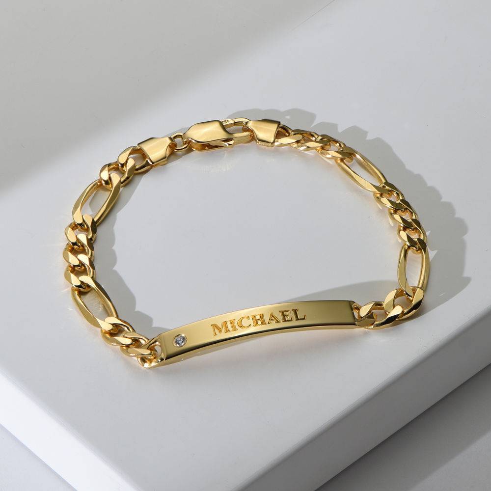 Pulsera con Identificación Estilo Amigo para Hombres con Diamante en Baño de Oro-2 foto de producto