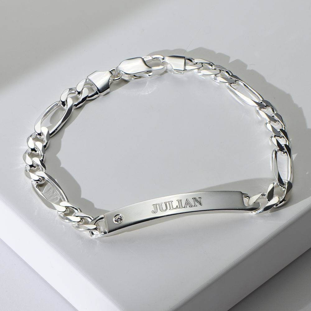 Pulsera con Identificación Estilo Amigo para Hombres con Diamante en Plata-1 foto de producto