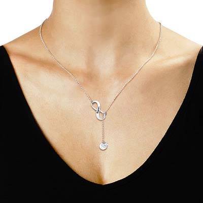 Collar Infinito y con Piedra de Nacimiento e Inicial en Plata Esterlina-1 foto de producto
