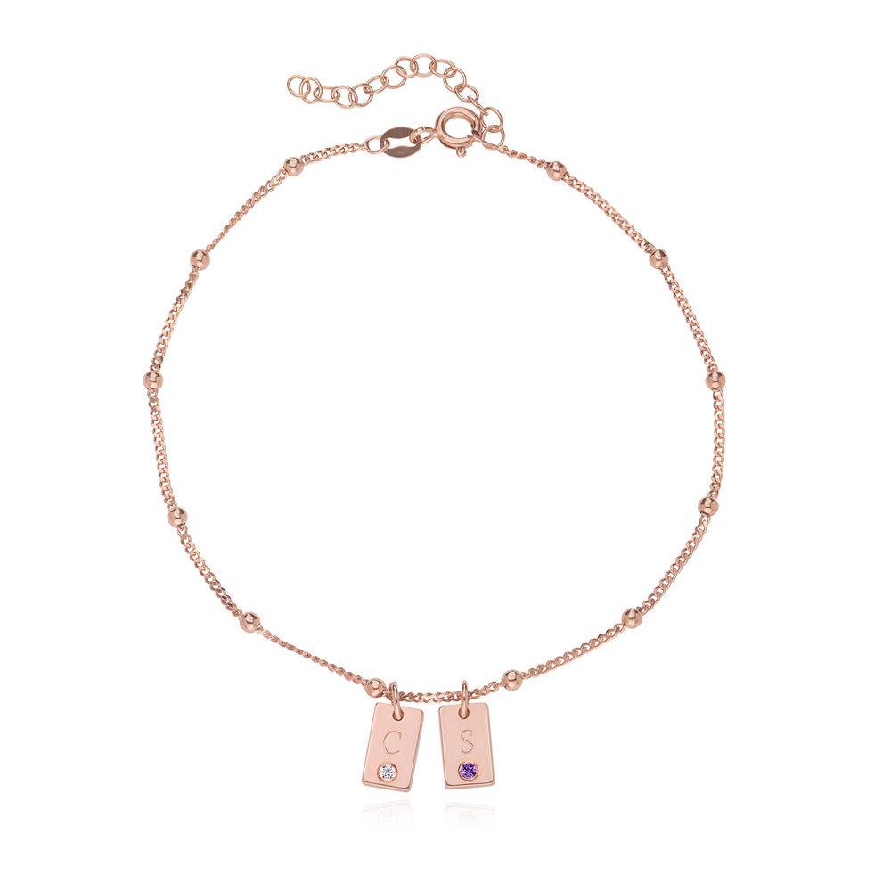 Tobillera Inicial de Colgantes con Piedra de Nacimiento en Chapa de Oro Rosa-1 Tobillera Inicial de Colgantes con Piedra de Nacimiento en Chapa de Oro Rosa-1 foto de producto