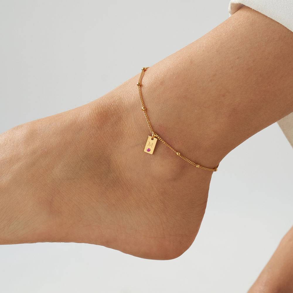 Tobillera Inicial de Colgantes con Piedra de Nacimiento en Vermeil de Oro-2 foto de producto