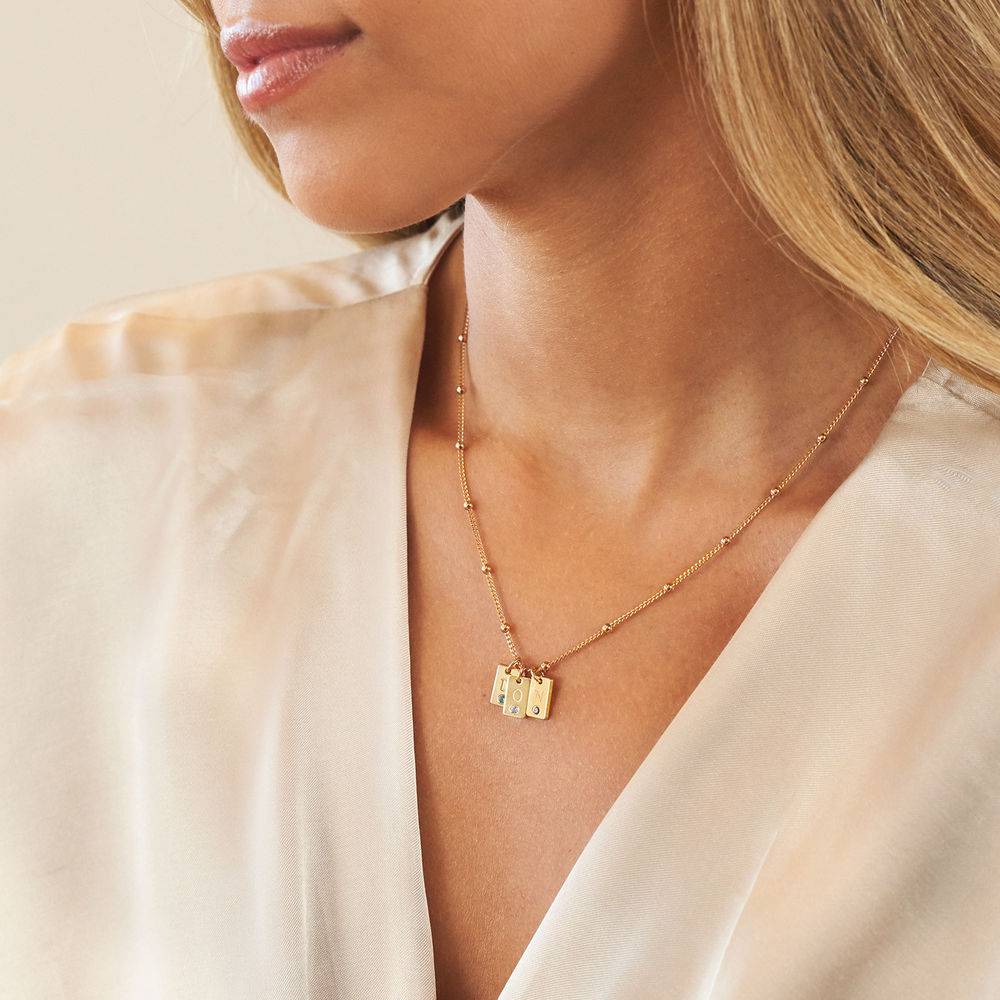 Collar Inicial de Colgantes con Piedra de Nacimiento en Vermeil de Oro-3 foto de producto