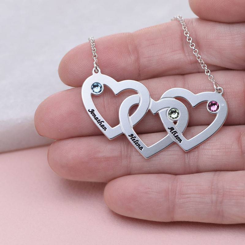 Collar Triple Corazón Entrelazado con Piedras en Plata Esterlina-3 foto de producto