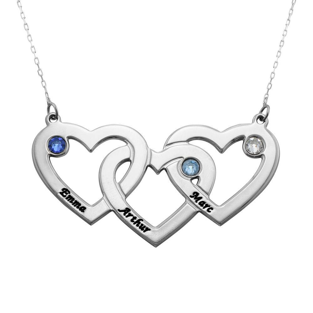 Collar Triple Corazón Entrelazado con Piedras en Oro Blanco 10K-2 foto de producto