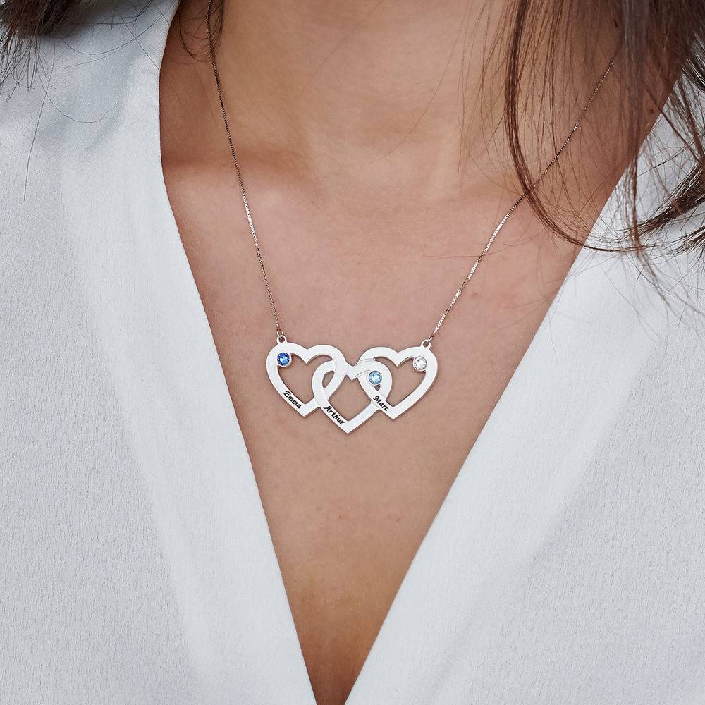 Collar Triple Corazón Entrelazado con Piedras en Oro Blanco 10K-1 foto de producto