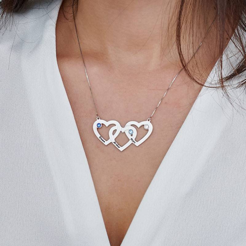 Collar Triple Corazón Entrelazado con Piedras en Oro Blanco 10K-3 foto de producto