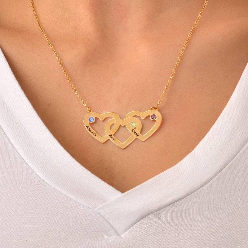 Collar Triple Corazón Entrelazado con Piedras en Vermeil de Oro-4 foto de producto