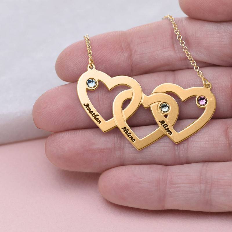 Collar Triple Corazón Entrelazado con Piedras en Vermeil de Oro-5 foto de producto