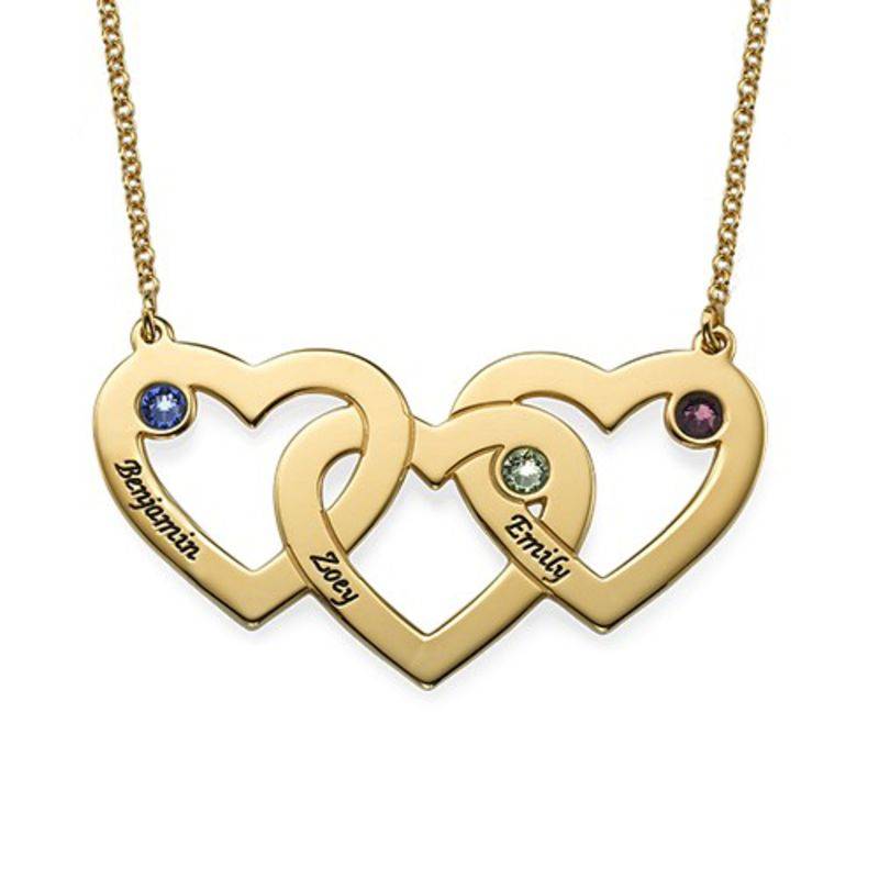 Collar Triple Corazón Entrelazado con Piedras en Baño de Oro X-1 foto de producto