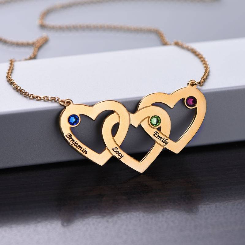 Collar Triple Corazón Entrelazado con Piedras en Baño de Oro X-2 foto de producto