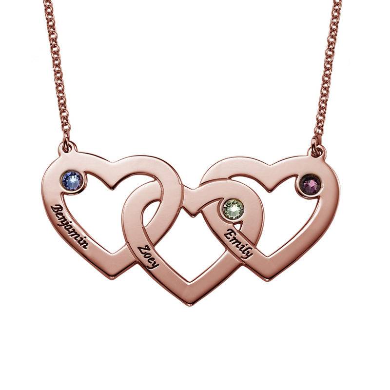 Collar Triple Corazón Entrelazado con Piedras en Chapa de Oro Rosa-2 Collar Triple Corazón Entrelazado con Piedras en Chapa de Oro Rosa-2 foto de producto