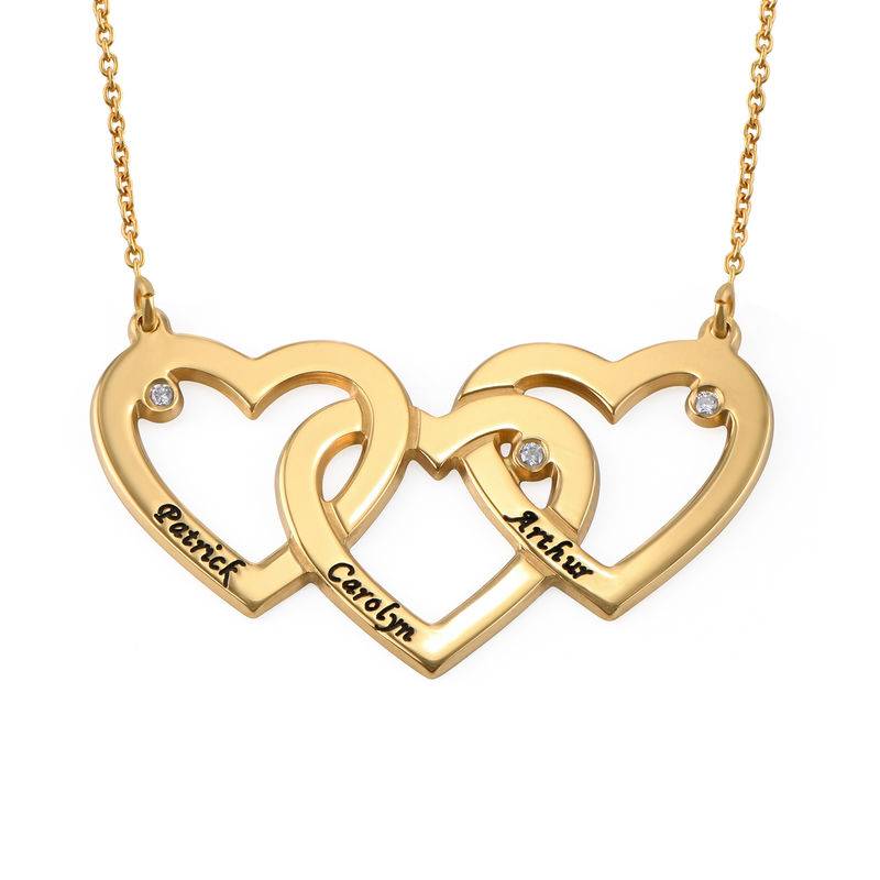 Collar Triple Corazón Entrelazado con Diamantes en Baño de Oro-1 foto de producto