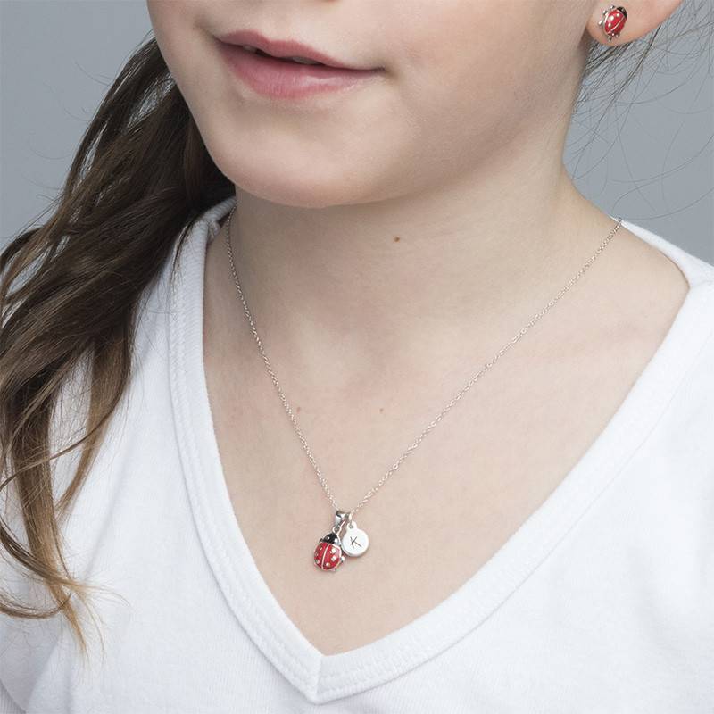 Collar de Mariquita para Niños con Encanto Disco en Plata Esterlina-3 foto de producto