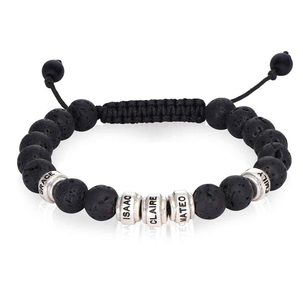 Pulsera de Lava para Hombres con Cuentas Grabadas en Plata-1 foto de producto