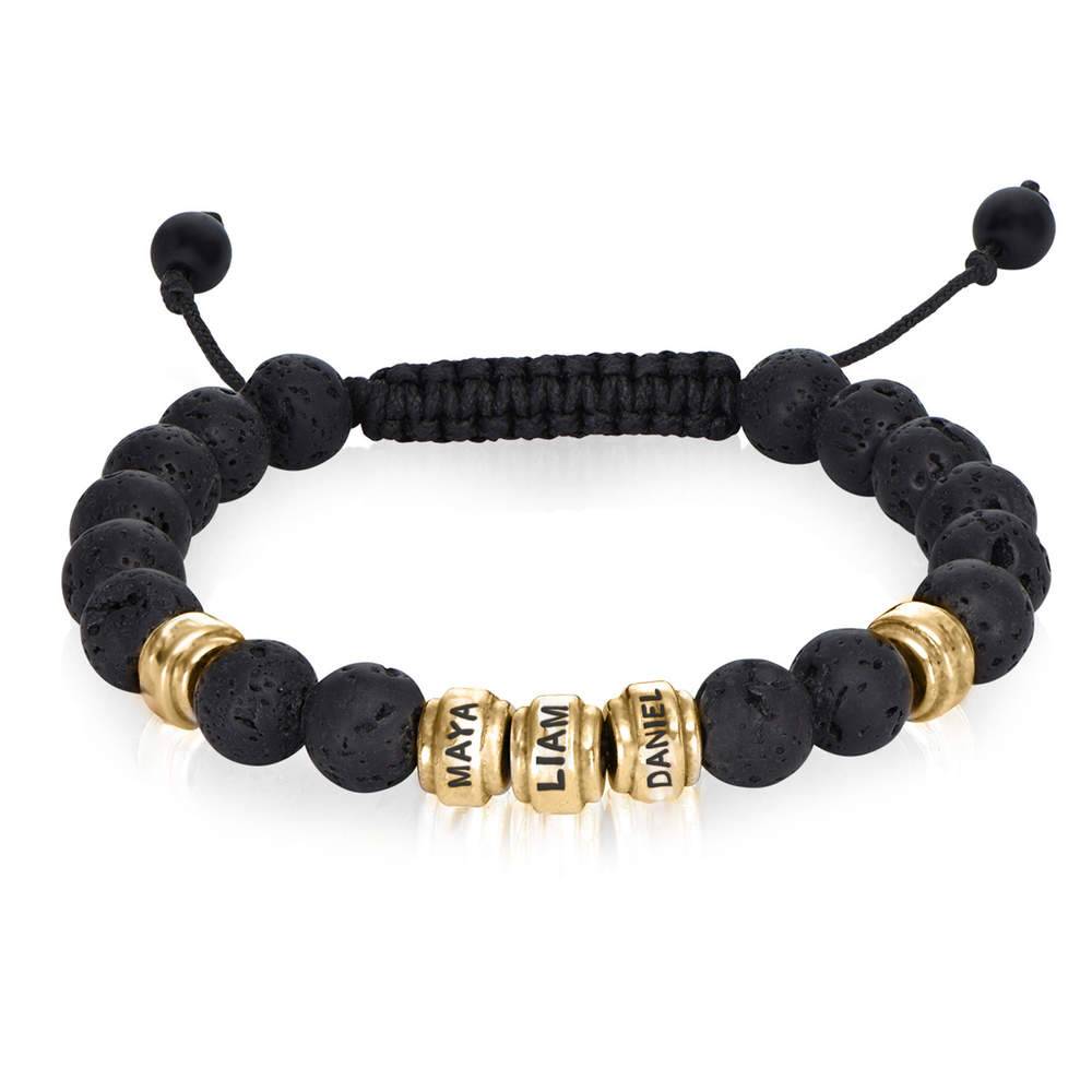 Pulsera de Lava para Hombres con Cuentas Grabadas en Chapa de Oro-1 foto de producto