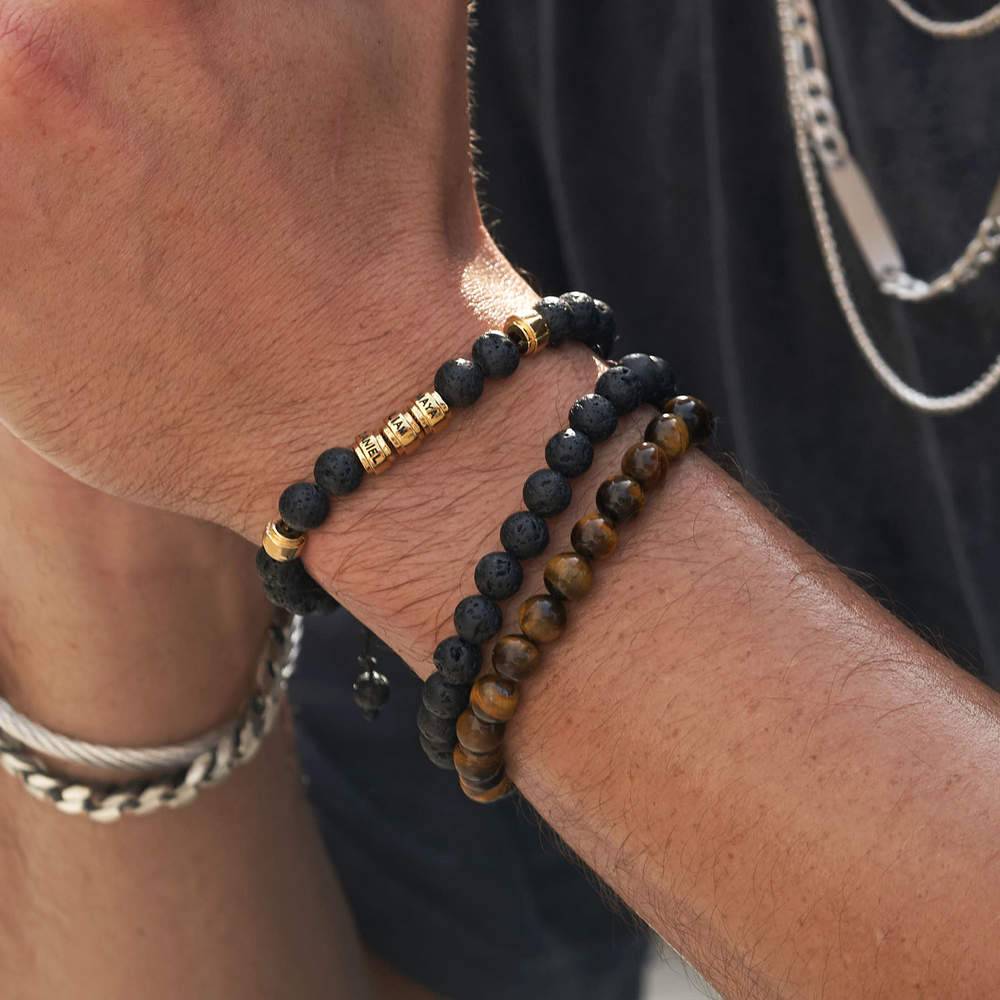 Pulsera de Lava para Hombres con Cuentas Grabadas en Baño de Oro-4 foto de producto