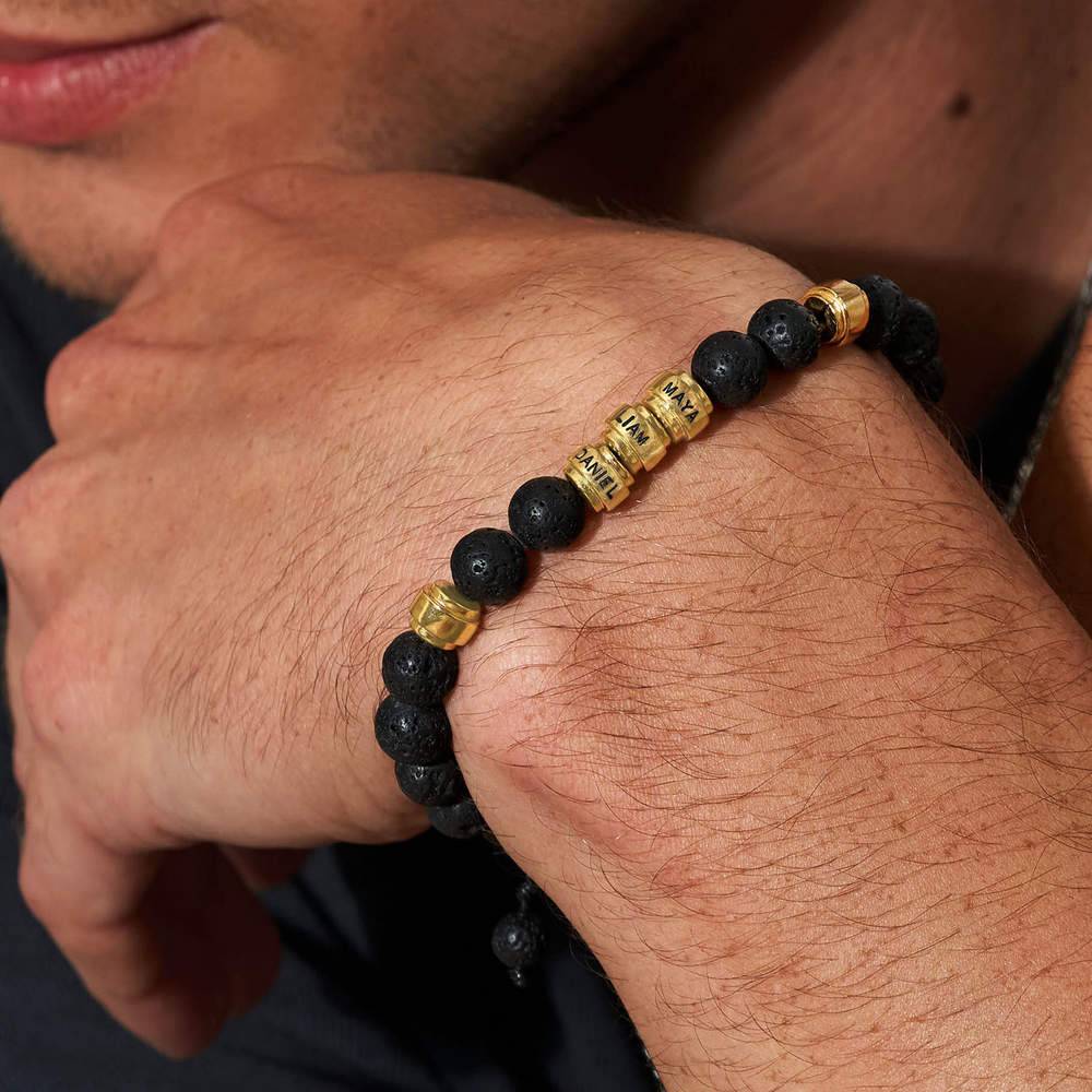 Pulsera de Lava para Hombres con Cuentas Grabadas en Baño de Oro-3 foto de producto