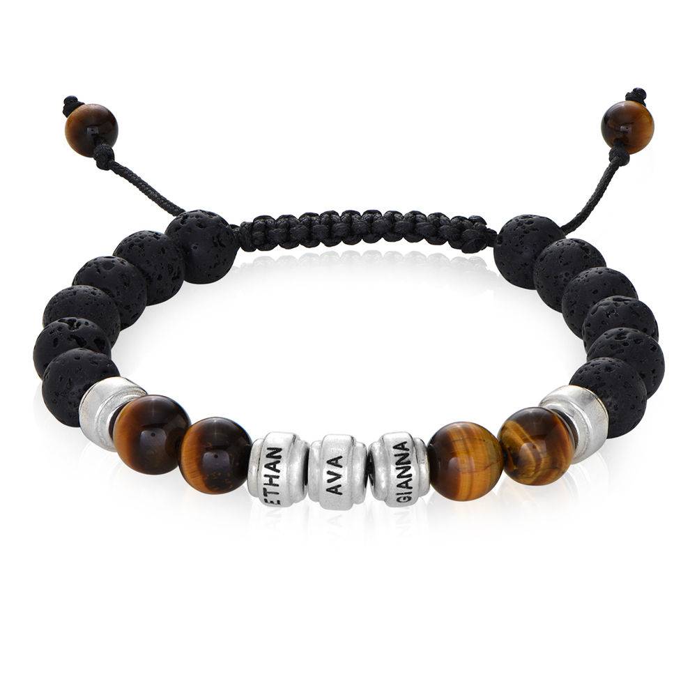 Pulsera de Lava y Ojo de Tigre para Hombres con Cuentas Grabadas en Plata-1 foto de producto