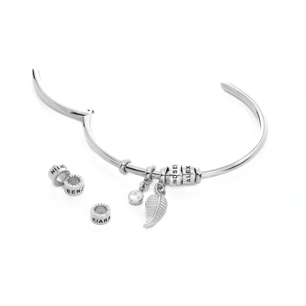 Pulsera Abierto Linda  con Cuentas Grabadas en Plata-1 foto de producto