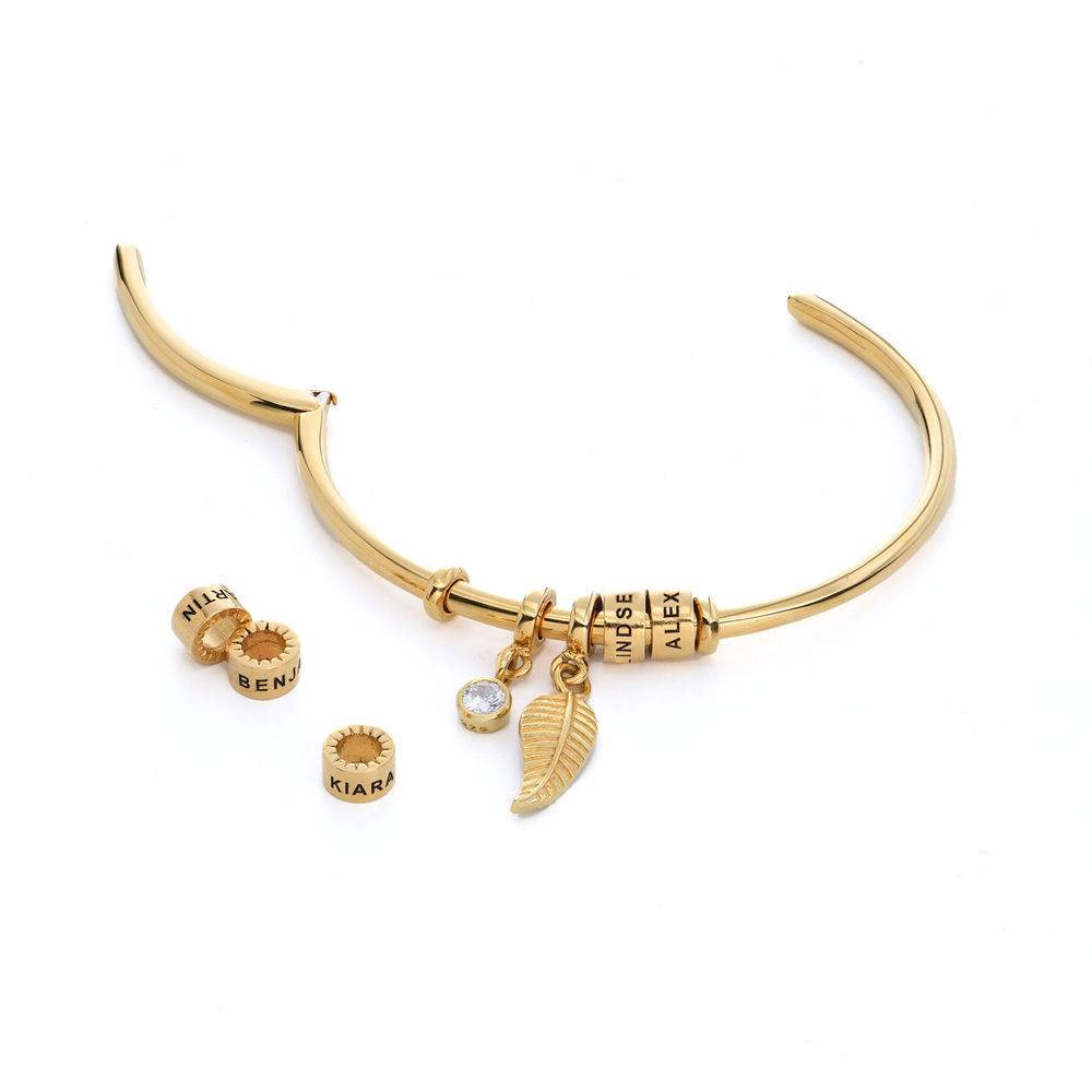 Pulsera Abierto Linda  con 0.10ct Diamante y Cuentas Grabadas en Chapa de Oro-1 foto de producto