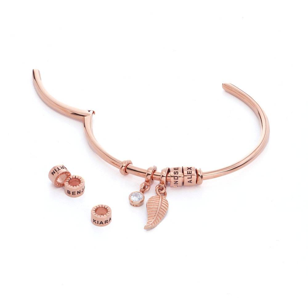 Pulsera Abierto Linda con 0.10ct Diamante y Cuentas Grabadas en Chapado de Oro Rosa-1 Pulsera Abierto Linda con 0.10ct Diamante y Cuentas Grabadas en Chapado de Oro Rosa-1 foto de producto