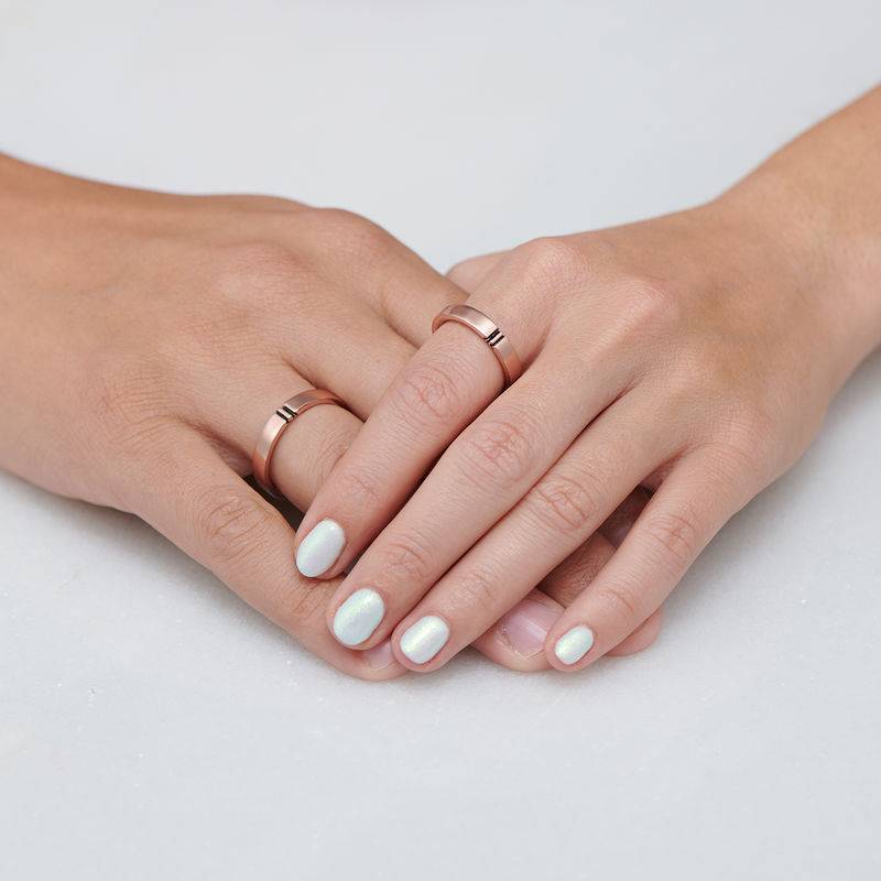 Conjunto de Anillos de Promesa de Pareja con Inicial A Juego en Chapa de Oro Rosa-4 foto de producto