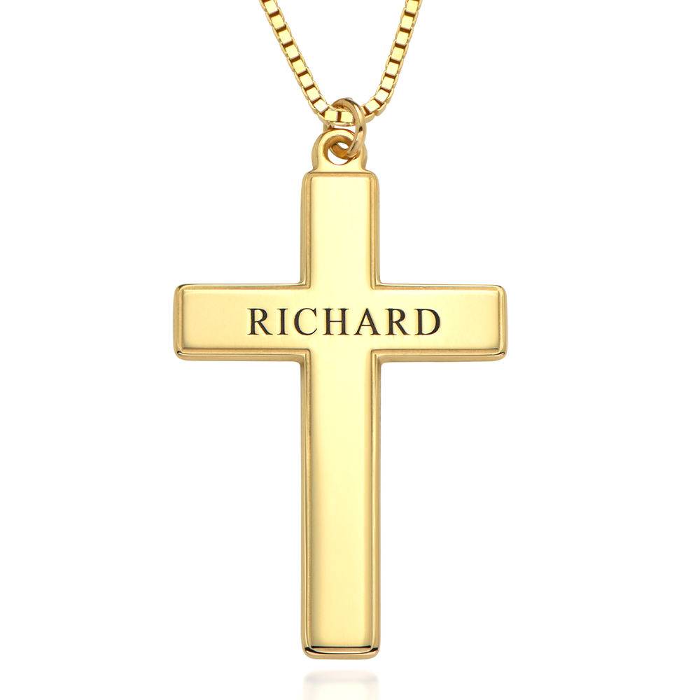 Collar de Cruz Grabado para Hombre en Baño de Oro-1 foto de producto